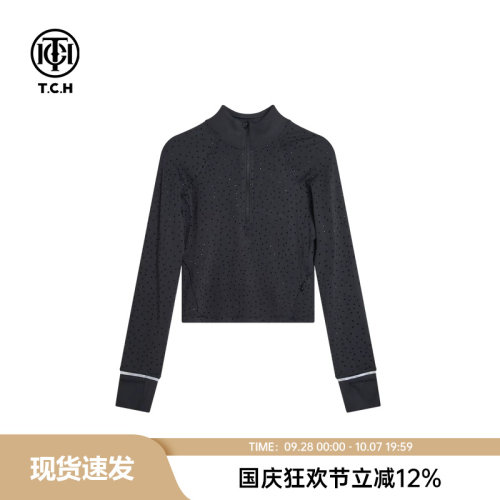 TCH轻奢早秋新款时尚烫钻小立领打底衫上衣T72A026012