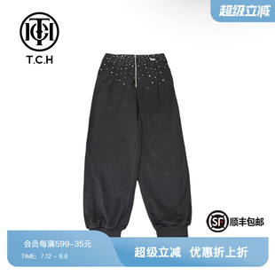 2025春夏新款 TCH潮牌長(zhǎng)褲 燙鉆時(shí)尚 寬松長(zhǎng)褲 男女黑色T69B206020