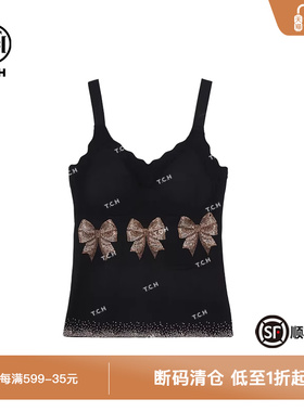 TCH私服蝴蝶结系列烫钻带杯垫吊带背心新款T75A03E5001