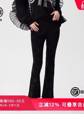 TCH潮牌微喇叭牛仔裤女春秋新款蝴蝶烫钻修身显瘦T72C208005