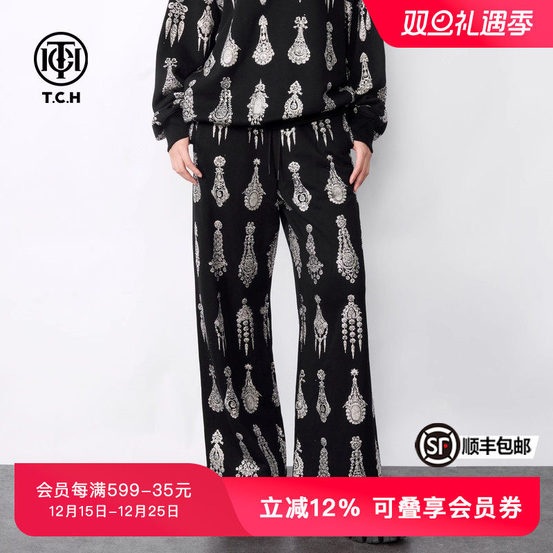 TCH潮牌烫钻宽松百搭显瘦阔腿休闲直筒裤年春秋T72C206012