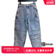 轻奢TCH潮牌烫钻做旧水洗褶皱蓝色束脚牛仔裤 男女同款 S69D208026