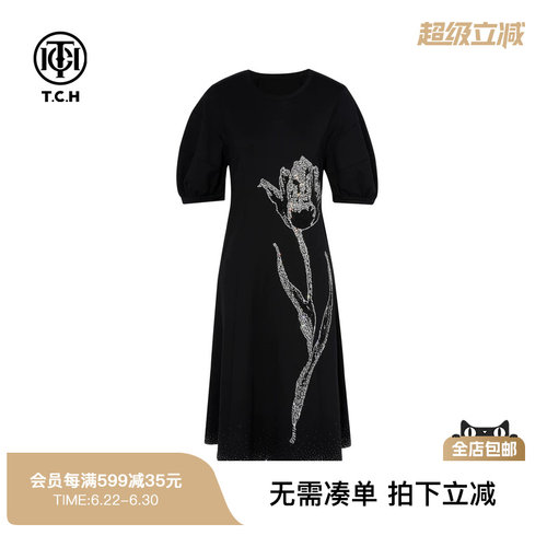 泡泡袖气质收腰显瘦连衣裙