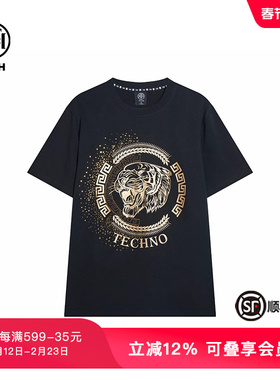 TCH潮牌烫金款虎头黑色短袖T恤夏季新T款个性潮流T72B10E6039