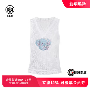TCH私服小象烫钻宽松百搭叠穿蕾丝背心夏季 T75A03E5018 新款