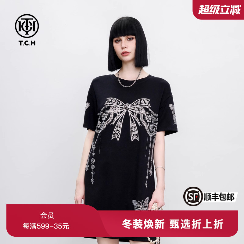 长款圆领时尚宽松连衣裙