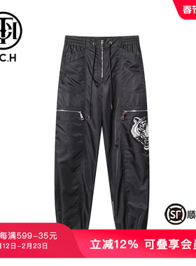 TCH潮牌烫钻虎头休闲长裤时尚潮流束脚裤春秋男士黑色裤子