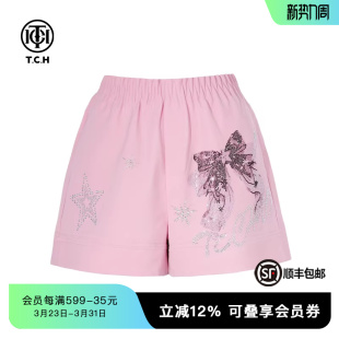 T75B21E5146 女夏季 TCH私服烫钻高腰显瘦百搭宽松时尚 气质休闲短裤