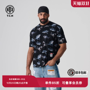 轻奢圆领T恤上衣男女同款 烫钻短袖 T72B106003 时尚 TCH夏新款