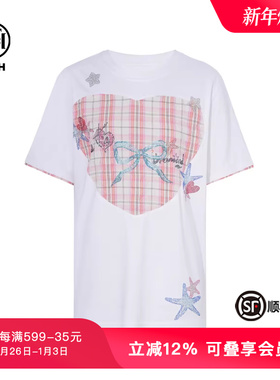TCH私服烫钻撞色拼接时尚减龄爱心设计短袖T恤女新款T75C10B1035