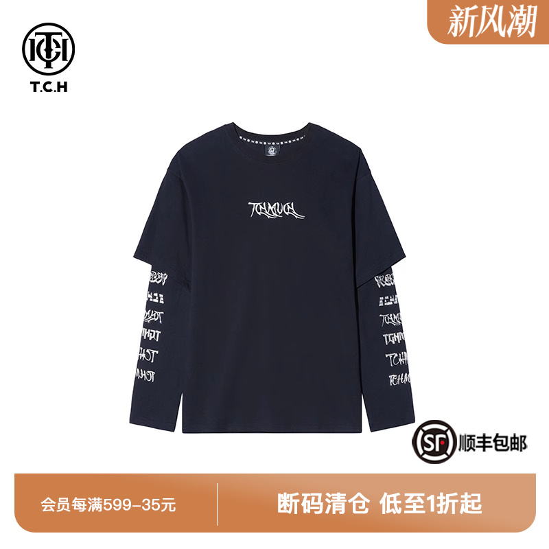 T.C.H-S长袖T恤假两件休闲打底衫