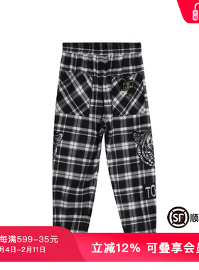 TCH轻奢双侧老虎头烫钻潮童黑白条长裤新款春秋款T66A20610K