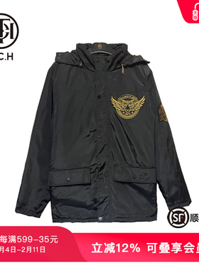 TCH潮牌时尚老虎刺绣毛领棉服T66D18B7484