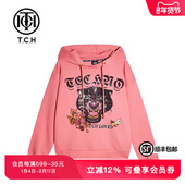 TCH潮牌豹子头花朵蜜蜂烫钻连帽卫衣T21112C6036