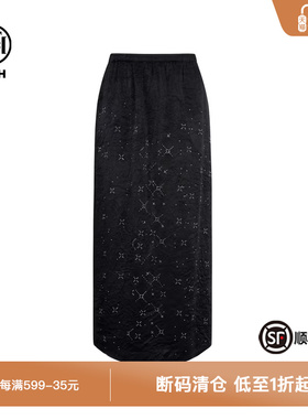 TCH轻奢烫钻工艺修身显瘦中式黑色长半身裙女T75A22M9047私服tch