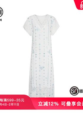 TCH轻奢烫钻蕾丝镂空时尚高级感v领白色连衣裙女夏季T75B30E1185