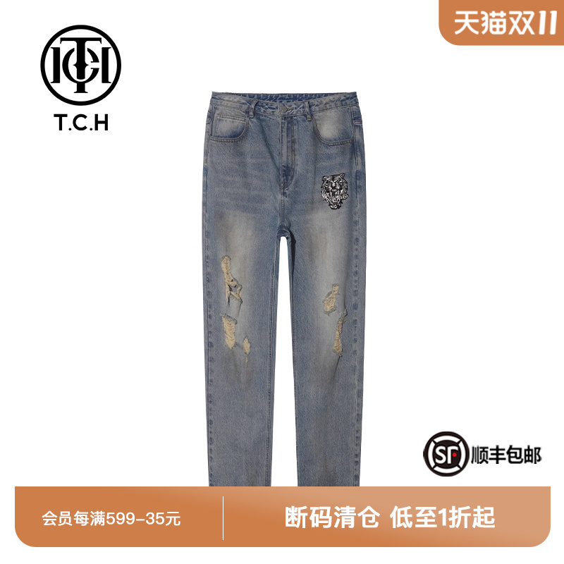 潮牌轻奢牛仔长裤TCH水洗秋季