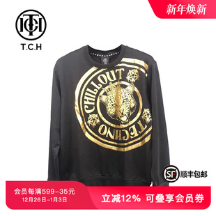 TCH潮牌卫衣套头烫金豹子春秋新款 T66C11E6008