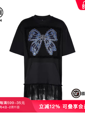 TCH私服蝴蝶结烫钻蕾丝拼接宽松韩版显瘦短袖T恤女夏T75C10B1010