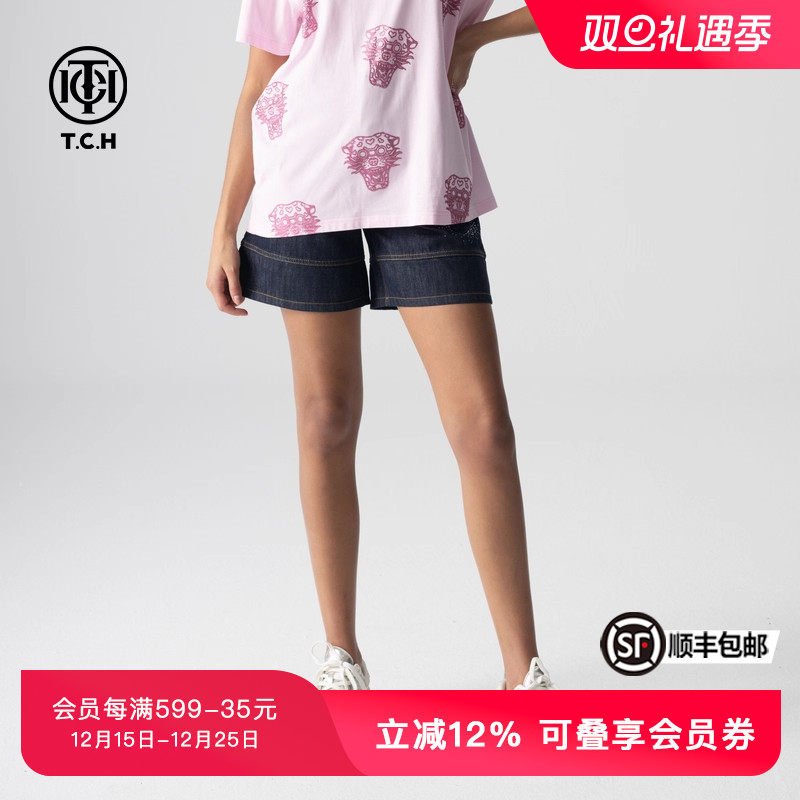 TCH潮牌烫钻时尚潮流牛仔短裤女春春秋新款设计感T72B218009