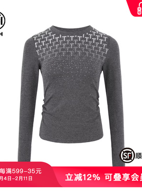TCH私服时尚潮牌老花满天星烫钻长袖休闲灰色打底衫T72C08E5002