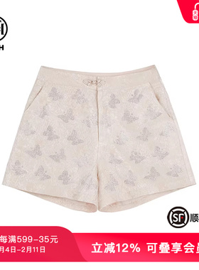 TCH潮牌新中式春秋潮流烫钻系列粉色提花短裤T72B21E9002