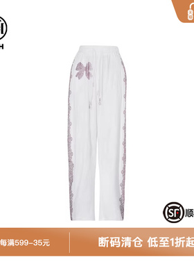 TCH私服蝴蝶烫钻直筒洋气白色休闲裤女夏季新款T75A20E5140