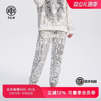 TCH轻奢潮牌烫钻休闲直筒裤长裤男女同款春秋新款T72C206108