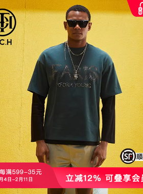 TCH潮牌烫钻运动男女同款假两件卫衣夏季新款街头T69B116010