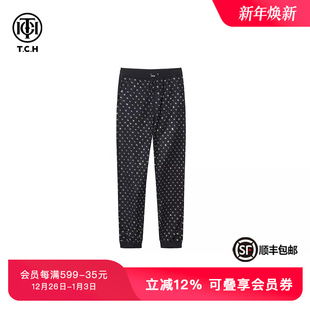 TCH潮牌满钻logo百搭黑色休闲情侣束脚休闲裤 S69C206027