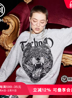 TCH轻奢潮牌熊头亮丝圆领衫T21311C3002