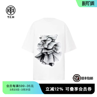 新款 夏季 T75B10E9010 T恤男女同款 TCH潮牌烫钻休闲宽松圆领短袖