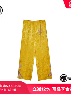TCH潮牌新中式烫钻时尚休闲黄色直筒裤夏季新款T72B20E9013