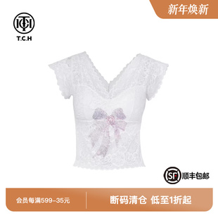TCH私服烫钻性感蕾丝美背内搭时尚 T75A03E5031 百搭背心女夏新款