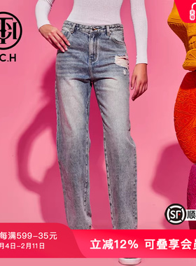TCH轻奢潮牌春秋新款修身水洗做旧牛休闲仔裤T69C208009