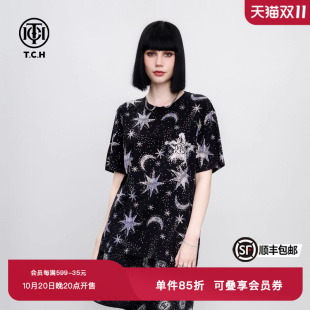 夏新款 TCH烫钻繁密星空潮酷宽松百搭日常休闲短袖 T恤男女同款