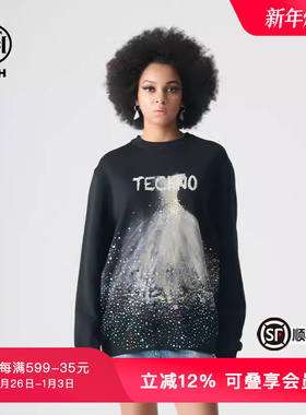 TCH轻奢潮牌春秋新款烫钻时尚婚纱图案休闲卫衣T72A116002