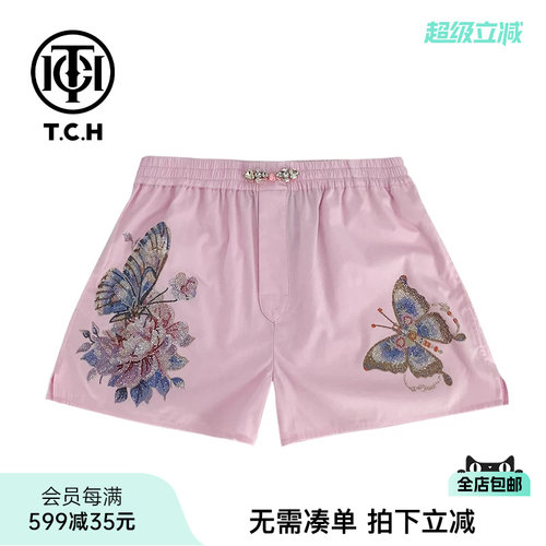 自然腰新中式TCH短裤烫钻蝴蝶