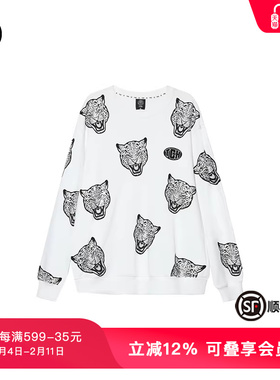 TCH轻奢潮牌春秋新款烫钻豹子头宽松男女卫衣T69C116018