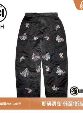 TCH新中式春秋黑色提花烫钻时尚休闲直筒裤T72B20E9009