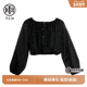 雪纺衫 TCH潮牌重工镶钻短款 黑色泡泡袖 T66C11E6038