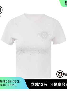 TCH潮牌满天星烫钻时尚米白色修身打底短袖T恤T72B10E6016