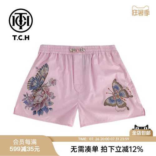 自然腰新中式TCH短裤烫钻蝴蝶
