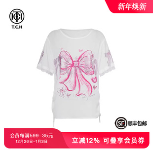新款 T恤夏季 女T75B10E5011 休闲宽松百搭短袖 TCH私服烫钻时尚