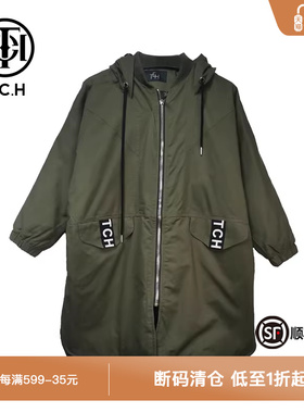TCH潮牌秋新款绿色中长款棉服T66D18B9937