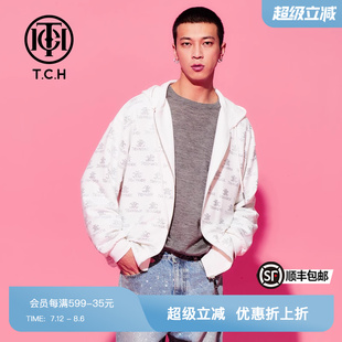 TCH2024冬季 潮牌轻奢烫钻字母开衫 连帽外套男女同款