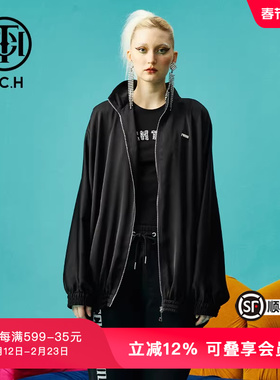 TCH轻奢潮牌新款黑色烫钻字母夹克外套T66C166060