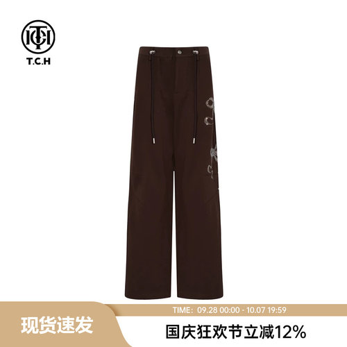 TCH私服烫钻时尚百搭直筒宽松休闲长裤女2025秋季新款T75C20E1046