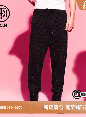TCH轻奢2025冬季新款烫钻修身显瘦抽绳休闲长裤T69D208002