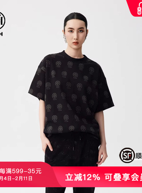 TCH春秋新款时尚LOGO烫钻T恤宽松休闲短袖男女同款T72C106048